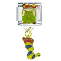 Italian Charms - grinch with christmas stocking licensed italian charm Image.