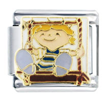 Italian Charms - little girl swinging x2 italian charm Image.