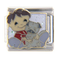 Italian Charms - boy with pug x2 italian charm Image.