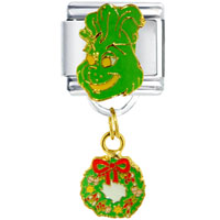 Italian Charms - grinch with christmas wreath dangle licensed italian charm Image.