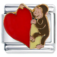 Italian Charms - curious george heart licensed italian charm Image.