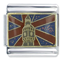 Italian Charms - big ben on flag x2 italian charm Image.