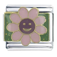 Italian Charms - happy face daisy pink x2 italian charm Image.