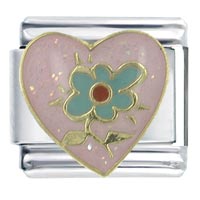 Italian Charms - pink heart with flower x2 italian charm Image.