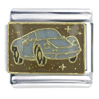 Italian Charms - white race car x2 italian charm Image.