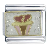 Italian Charms - heart cupcake x2 italian charm Image.