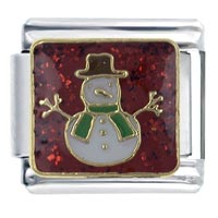 Italian Charms - christmas snowman with green scarf x2 italian charm Image.