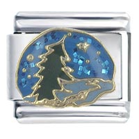 Italian Charms - snow falling on pine tree x2 italian charm Image.
