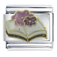 Italian Charms - open book flowers x2 italian charm Image.
