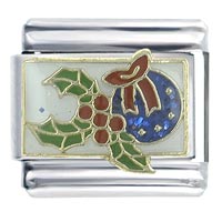 Italian Charms - christmas holly &amp; ornament x2 italian charm Image.