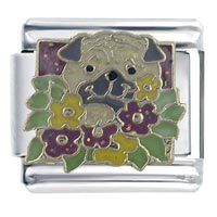 Italian Charms - pug with flowers x2 italian charm Image.