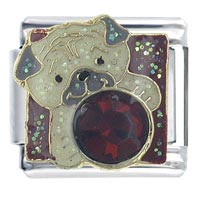 Italian Charms - pug january garnet color x2 italian charm Image.