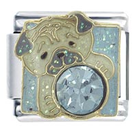 Italian Charms - pug march aquamarine color x2 italian charm Image.