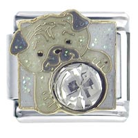 Italian Charms - pug april diamond color x2 italian charm Image.