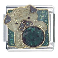 Italian Charms - pug may emerald color x2 italian charm Image.