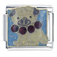 Italian Charms - pug in collar x2 italian charm Image.