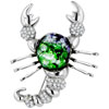 Silver Tone Green Scorpion Brooch