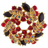 Gold Tone Ruby Red Rhinestone Wreath Brooch