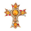 Pugster Vintage Luxurious Cross With Large Citrine Topaz Crystal And Detailed Crystal Brooches And Pins