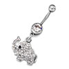 Silver Tone Ball Dangle Elephant Both With April Birthstone Clear Crystal 316 L Surgical Steel Navel Rings