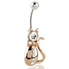 Body Jewelry - Golden Cat With April Birthstone Button Belly Navel Rings