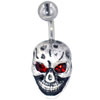 Grinning Skull With Red Crystal Eyes Belly Navel Rings