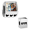 Two White And Brown Horse With Photo Heart European Beads