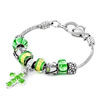 Peridot Green Murano Glass Dangle Cross Beaded Bracelet