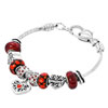 Garnet Red Murano Glass Silver Set Dangle Heart Love Mom Beaded Bracelet