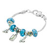 Aquamarine Blue Crystal Murano Glass Set Dangle Rectangle Beaded Bracelet