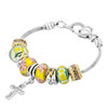 18K Gold Bright Yellow Murano Glass Golden Set Dangle Cross Beaded Bracelet