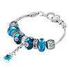 Sapphire Blue Murano Glass Crystal Silver Set Dangle Beaded Bracelet