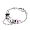 Silver Skull Pink Murano Glass Dangle Chain Beaded Bracelet Fit All Brands