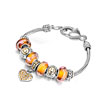 Topaz Murano Glass Silver Crystal Heart Dangle Beaded Bracelet