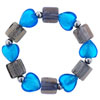 Blue Heart And Gray Square  Murano   Glass  Beaded Bracelet