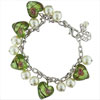 Alternating Green Heart And Faux Pearl Beaded Bracelet