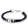 Double Black Leather With Silver Tone Hollow Whistles And Round Button With Cross Bracelet