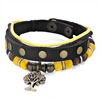 Family Tree Of Life Dangle Black Leather Rivets Yellow Bronze Bead Charm B...