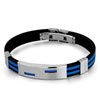 Black Silicone With Double Blue Loops With Pattern And Stainless Steel Id Bracelet