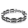 Punk MenS Id Bracelet Linked With 2 Row Black Rubber And Stainless Steel Wave