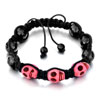Pink Skull And Black Beads On Black Cotton Rope Adjustable Shamballa Brace...