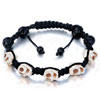 White Skull And Black Beads On Black Cotton Rope Adjustable Shamballa Brac...