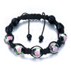Black With Pink Flower Beads On Black Cotton Rope Adjustable Shamballa Bra...