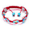 Aquamarine And Pale Beads On Red Cotton Rope Adjustable Shamballa Bracelet...