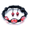 Red And Black Beads On Black Cotton Rope Adjustable Shamballa Bracelet Bea...