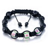 Clear Green And Pink Beads On Black Cotton Rope Adjustable Shamballa Brace...