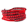 Pugster Red Turquoise Beads Wrap Bracelet On Black Leather