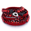 Pugster Light Siam Turquoise Beads Wrap Bracelet On Black Leather