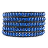 Pugster Blue Turquoise Beads Wrap Bracelet On Black Leather