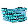 Pugster Stunning Turquoise Beads Wrap Bracelet On Black Leather